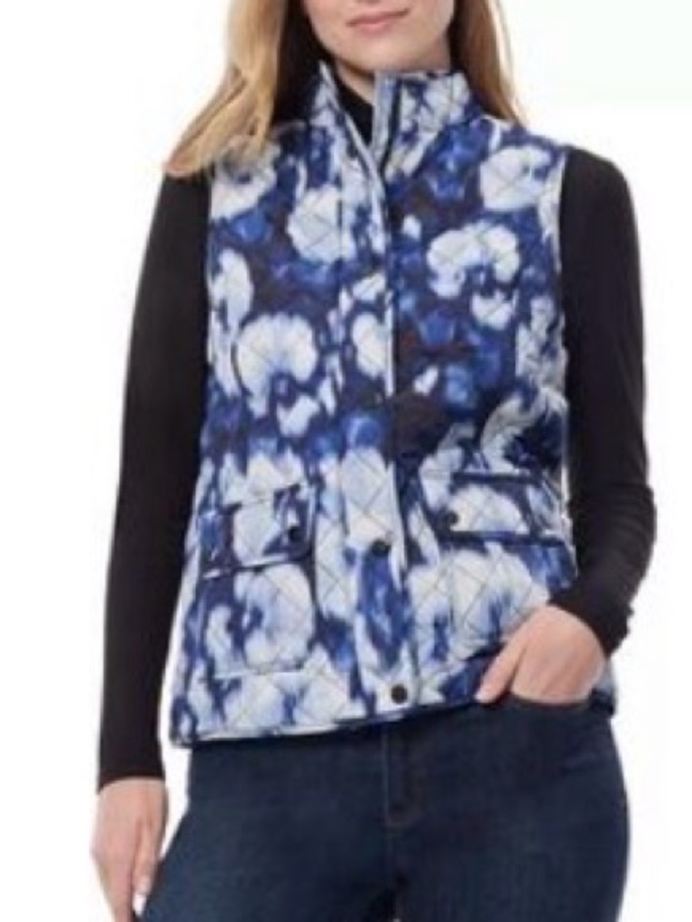 Jones New York, NWT, Quilted Navy Tie-Dye Sleeveless Vest